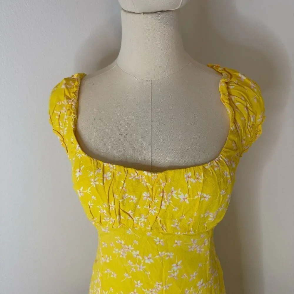[Sophie Rue] Yellow Floral Ruffled Babydoll Mini Dress - Size Small